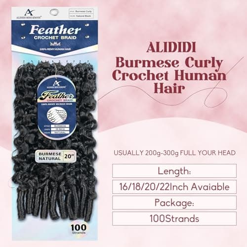 Burmese Curly Crochet Human Hair 20 Inch Miracle Knots Feather Crochet Hair 100 Strands Pre-Separated 3C 4A Texture Reusable Human Hair Extensions for Women Extensions Natural Black - Thumbnail 2