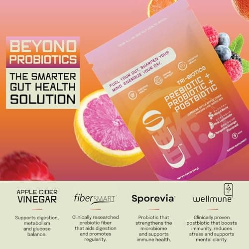 SUU Tribiotics - Prebiotic & Probiotic Drink Mix Packets for Gut Health & Digestive Health | Cutting Mix, Daily Probiotic & Immunity Supplement with Energy Support | 9 Pack Variety - Thumbnail 3