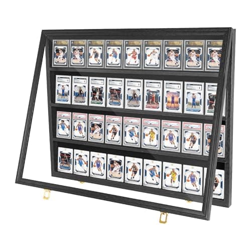 36 Baseball Card Display Case Lockable Graded Sports Card Frame with UV Protection Clear View Wall Cabinet for PSA BGS Trading Cards, Football Basketball Hockey Collector Holder