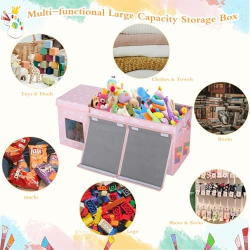 Legestori Large Stackable Storage Bins with Lids, Collapsible Sturdy Storage Organizer Boxes Bins Baskets, Foldable Closet Organizer Baskets for Home (Pink, L) - Thumbnail 3