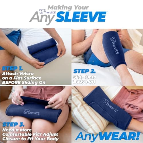 TheraICE Knee Ice Pack Wrap Compression ANYSleeve for Injuries, Reusable Gel Cold Packs Brace for Elbow & Calf - Flexible Cold Wrap Recovery for Pain Relief (One Size fits most people & Body parts) - Thumbnail 4