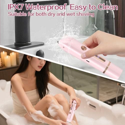 2 in 1 Bikini Trimmer for Women, Dual Head Electric Shaver with LED Display, IPX7 Waterproof Body Pubic Hair Trimmer Rechargeable Womens Electric Razor for Armpit Leg Body Facial Wet & Dry Use - Thumbnail 5