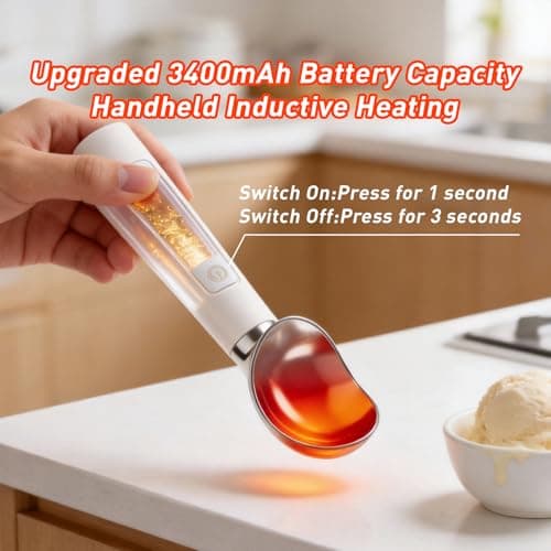 Dalicode Heated Ice Cream Scoop – Electric Scooper for Hard Ice Cream and Desserts, Handheld Heating Up to 158°F, Rechargeable with LED Display, Easy to Clean, Ideal Summer Gift (Upgraded White) - Thumbnail 2