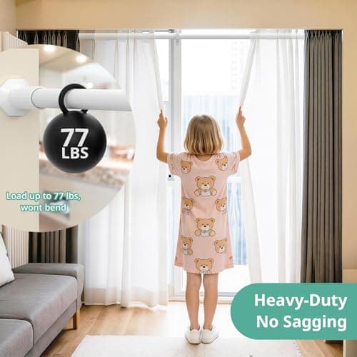 ZYLQOVISK Shower Curtain Rod 51-86 In, Extra Long Outdoor Curtain Rod No Drilling for Patio, Bathroom, Window, Adjustable Heavy Duty Tension Rod Never Rust, Spring Shower Rod Diameter 1.26 In, White - Thumbnail 3