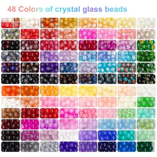 Hanyoung 8mm Glass Beads for Bracelet Making kit, 96 Colors 2900 pcs Crackle and Solid Beads Jewelry Making, Crafts Glass Round Beads for DIY Beginner (Solid & Crackle Color) - Thumbnail 3