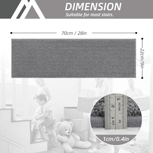 COSY HOMEER Stair Treads Non-Slip Carpet Stair Treads for Wooden Steps, Indoor Stair-Runner Rugs for Kids Elders & Pets 28"x9" (4Pc, Gray) - Thumbnail 2