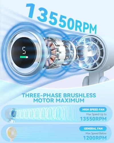 PlayHot Portable Handheld Turbo Fan, 5-Speed Personal Fan, USB-C Rechargeable Fan Up to 12 Hours, 3 IN 1 Hand Fan with Air Turbo Tech Cooling, Travel Fan for Cruise, Beach, Gifts for Women (Blue) - Thumbnail 2