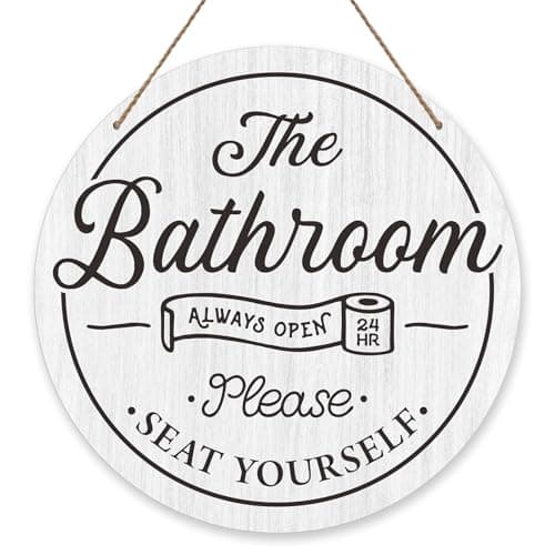 10" Wooden Sign for Bathroom Door - Please Seat Yourself- Bathroom Welcome Sign, Funny Round Wood Hanging Sign for House decor home decor, gifts & accessories(white) - A03 - Image 1