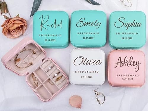 Corissy Personalized Jewelry Box for Women, Custom Travel Jewelry Case with Name and Birth Flower, Leather Jewelry Box for Rings, Earrings, Necklaces, Personalized Gifts for Women - Thumbnail 4