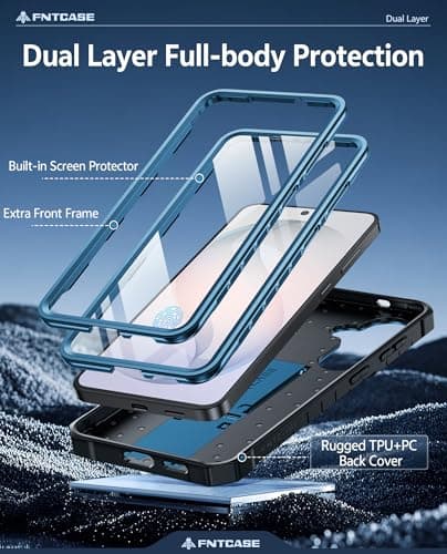 FNTCASE for Samsung Galaxy S26 Case: with [Built-in Screen Protector & Kickstand] [2 Front Frames] [Military-Grade Drop Protection] Heavy Duty Shockproof Rugged Case Full Body Protective Cover Blue - Thumbnail 3