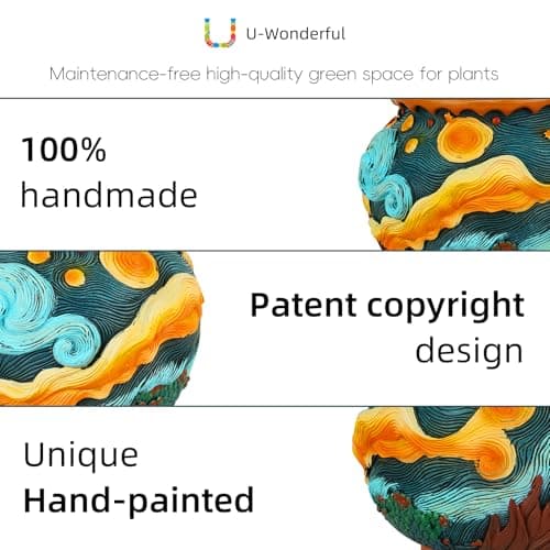 U WONDERFUL Plant Pots with Drainage Holes - Cute Unique Starry Sky Theme Flower Pots - Decorative Planter for Indoor/Outdoor, Funny Plant Pots for Home Garden Decor - Thumbnail 4