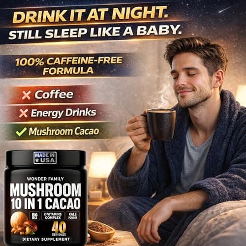 Instant Mushroom Powder 10:1 – Cordyceps Mushroom Supplement with Reishi, Chaga & Shiitake – Caffeine-Free Nighttime Drink with B6, B12, D + Probiotics – Best Mushroom Coffee Organic Blend (Sweet) - Thumbnail 6