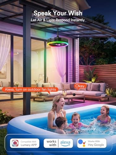 Lumary 20'' Smart Outdoor Ceiling Fans with RGBAI Lights Pro, Wi-Fi Bluetooth Connect RGBCW, 40+ Scene, Work with Alexa, Waterproof Plug in Caged Fan with Hook/Remote/APP Control for Patios, Gazebo - Thumbnail 2
