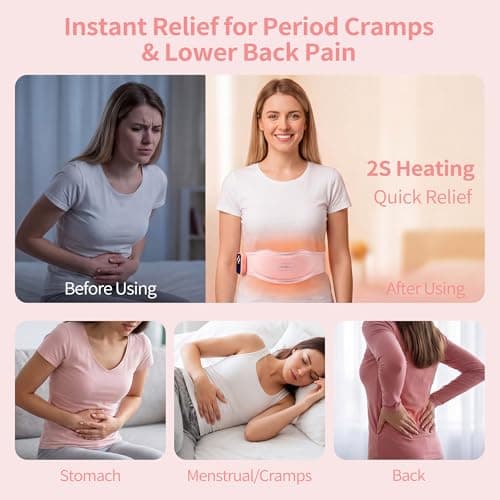 Seamless Heating Pad for Period Cramps, Portable Heating Pad for Back, Wearable Cordless Menstrual Heating Pad with Large-Area Heating｜2s Fast Heating｜Rechargeable｜6 Heat Levels,Pain Relief for Women - Thumbnail 2