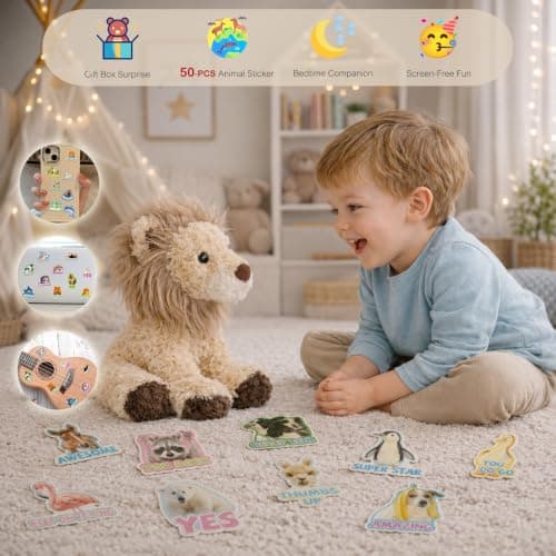 KOWSI® AI Interactive Talking Brave Lion Plush – 1.4LB Microwavable Heatable Stuffed Animal with Tourmaline Lavender Heat Pack - 10" Educational Toy for Toddlers Learning Language Speaking - Thumbnail 4