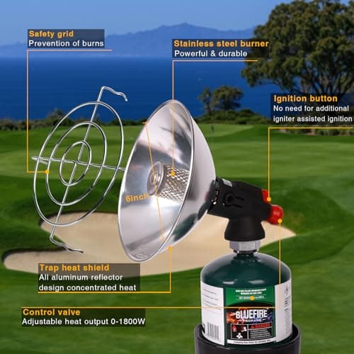 KOMAN Golf Cart Heater,Outdoor Propane Heater with Golf Cart Cup Holder,Self Ignition Safe Cordless Golf Cart Accessories for Most Golf Cart EZGO, Yamaha, Club Car(Fuel not inculded) - Thumbnail 3