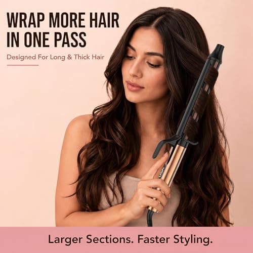 MESCOMB Curling Iron 1 Inch - Dual Voltage Curling Iron, 6.7" Extra Long Barrel Curling Iron for Long Hair, Ceramic Tourmaline Hair Curler for Loose Curls and Beach Waves, 8 Heat Settings - Thumbnail 2