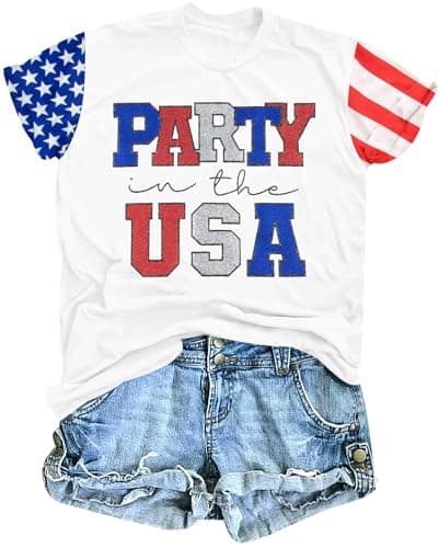 Patriotic Shirts for Women Red White and Blue Shirts American Flag Shirt 4th of July Tops Funny Wine Glass Graphic Tees - Image 1