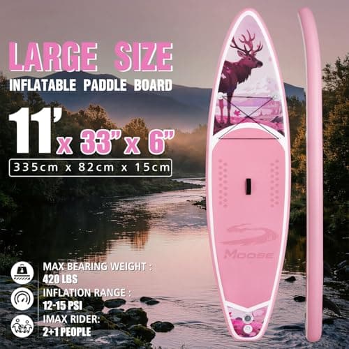 FEATH-R-LITE Inflatable Paddle Board Stand Up Paddleboards for Adults SUP with Premium Accessories Pump, Adjustable Paddle, Leash, Three Fins, Backpack (Blush Moose) - Thumbnail 2
