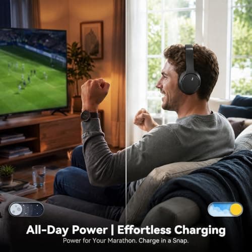 Wireless Headphones for TV Watching, TV Headphones Wireless for Seniors with Versatile Transmitter Charging Dock, Instant Audio Sync, 60-Hour Playtime, Perfect for Parents & Seniors, Black - Thumbnail 4