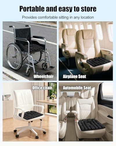 Inflatable Seat Cushion for Travel, 2" Thick Airplane Seat Cushion for Long Flights with Hand Pump & Included Eye Mask, Portable Air Chair Pad for Office, Car, Stadium & Wheelchair, 18.7"x17" - Thumbnail 6
