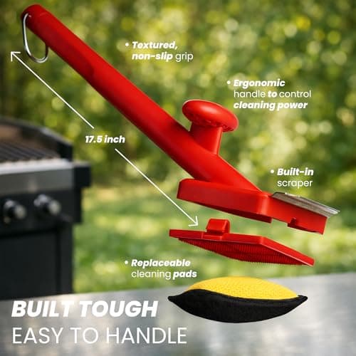 Grill Brush Bristle Free with 3 Replacement Brush Heads, Easy-Fit Cleaning Tool for Cast Iron/Stainless Steel Grates, Safe Barbecue Grill Cleaner - Thumbnail 3