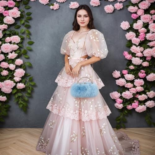 2026 Elegant Lace Floral Clutch for Women Formal Evening Bag Cute Purse Flower Wedding Handbag(Blue) - Thumbnail 2