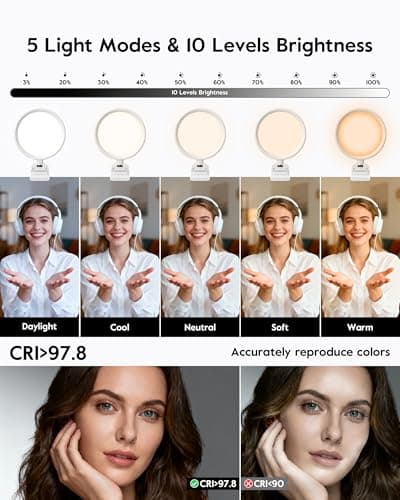 Ring Light for Laptop, 5" Eye-Caring Lighting with 50 Modes, CRI>97.8, 3000K-6500K Zoom Lighting for Conference, Meetings, Video Call, Recording, Streaming - Thumbnail 4
