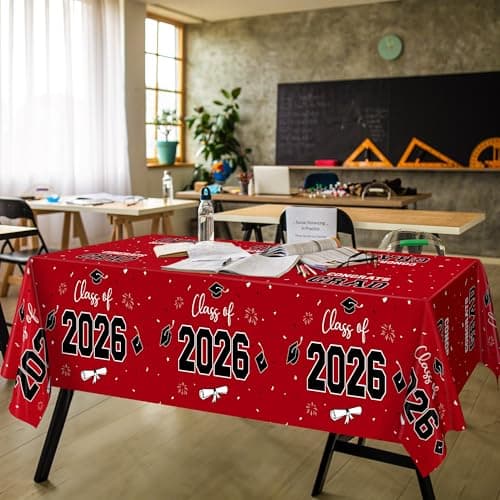 QZYL 4 Pack Graduation Table Cloth, 54" x 108" Red 2026 Graduation Table Decorations, Disposable Grad Party Decorations for College, Rectangle Plastic Tablecloth for Class of 2026 Congrats Grad - Thumbnail 6