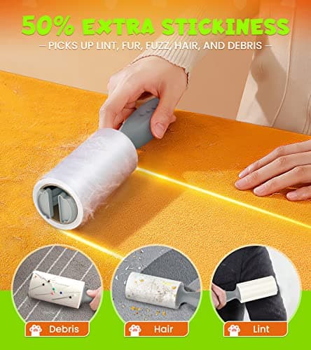 KONIZY Lint Rollers for Pet Hair Extra Sticky, 500 Sheets Mega Value Set Roller with 2 Upgraded Handles, 5 Portable Lint Roller for Clothes, Furniture, Carpet, Dog & Cat Hair Remover - Thumbnail 2