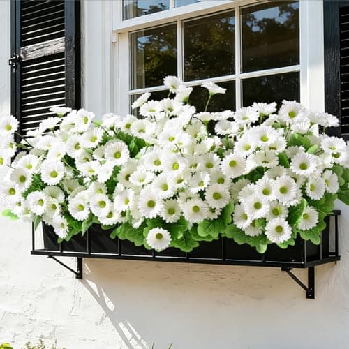 Waipfaru Artificial Flowers for Outdoors Faux Plants, UV Resistant Artificial Outdoor Flowers, White Silk Daisy Realistic Fake Mums Flower for Front Porch Spring Home Planter Patio Decor, 6 Bundles - Thumbnail 6