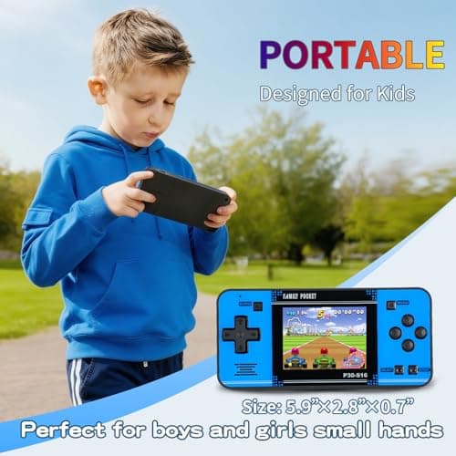 Handheld Game for Kids -Preloaded 220 Retro Video Games, Portable Gaming Player with Rechargeable Battery 3.0" LCD Screen, Mini Arcade Electronic Toy Gifts for Boys Girls (Black+Blue) - Thumbnail 4