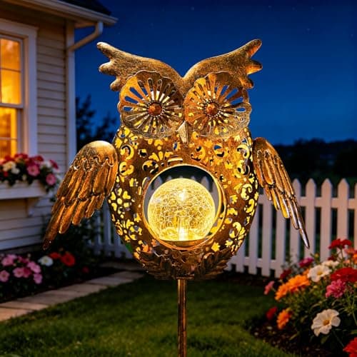 Go2garden Solar Lights Outdoor Owl Garden Gifts Mom Metal Stakes Lights for Lawn Ornaments, Yard Art, Pathway Decorations,Birthday Mothers' Day Gift for Grandma Wife (Bronze) - Image 1