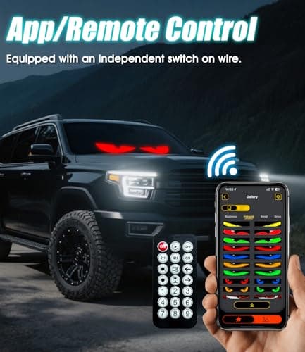 Devil Eyes Light for Windshield, Large 35.4"x7.6" 1Pcs Eye Animated Light for SUVs,Truck Eye Lights Windshield with DIY Text Flexible Soft Screen, Trucks Charger, Remote & APP Control - Thumbnail 5