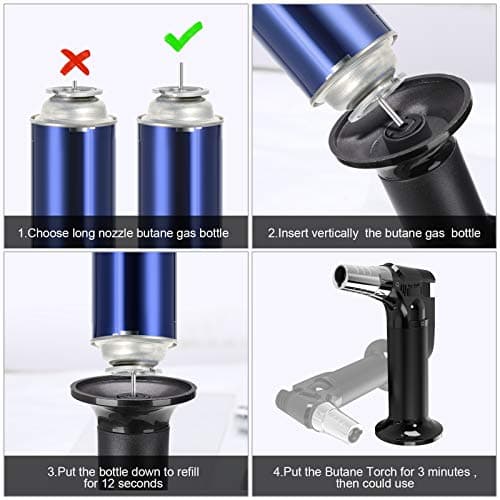2 Pack Torch, Butane Torch Refillable, KitchenTorch for Cooking with Safety Lock & Adjustable Flame for BBQ, Creme Brulee, Baking, Crafts(Butane Gas not Included) (Red/Blue) (Black&Silver) - Thumbnail 5