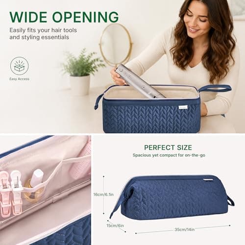 KarSyon Shark Flex Style Case for Airwrap Hair Dryer Brush Revlon Hair Tools Travel Bag Carrying Case Flat Curling Iron Organizer (Navy Blue) - Thumbnail 3