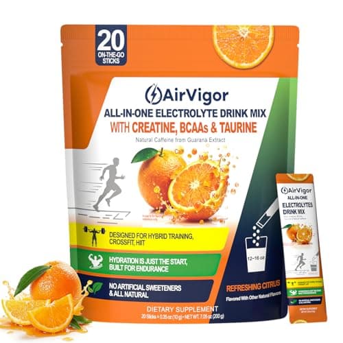 Electrolyte Drink Mix Packets for Hydration & Performance, AirVigor Sugar Free Daily Hydration with Creatine & Amino Support, Low Calorie Electrolyte Powder for Workout, Training & Recovery, 20 Sticks - Image 1