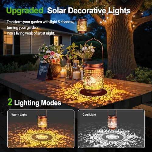 KOOPER Solar Lanterns Outdoor Waterproof Birthday Gifts for Women Mon Grandma, 2 Pack Brighter Hummingbird Hanging Solar Lantern Lights Outdoor, 2 Modes Metal Outdoor Decoration for Yard, Patio - Thumbnail 2