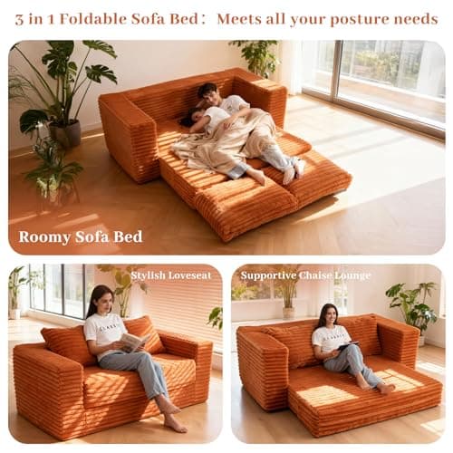 HABUTWAY Convertible Folding Sofa Bed Couch,3 in 1 Pull Out Couch Bed,Loveseat Sleeper Sofa Bed,Boneless Couches with Pillows for Living Room Bedroom, Brown - Thumbnail 4