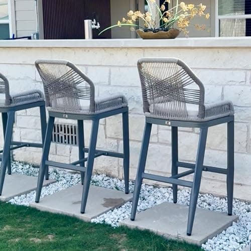 PURPLE LEAF Patio Bar Stool Bar Height Set of 2 Outdoor Rattan Chairs with Back Modern Aluminum Woven Barstools for Garden Indoor Kitchen Light Gray - Image 1