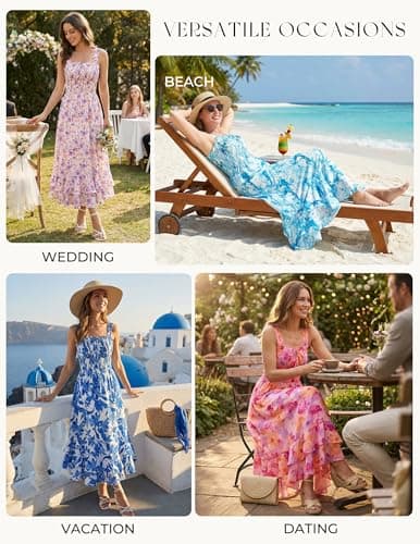 GRACE KARIN Women's 2025 Summer Floral Boho Dress Square Neck Strapped Swing A Line Sundress Beach Long Maxi OutfitsGreen L - Thumbnail 6