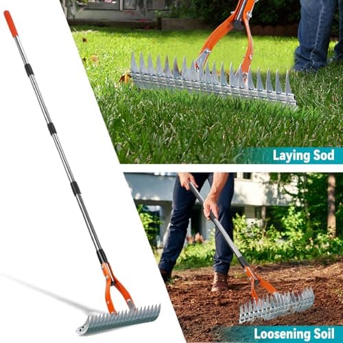 Thatch Rake for Lawns, Yofidra 15" Heavy Duty Metal Dethatcher Rake with 5FT Handle, 70’’ Adjustable Manual Thatcher with 19-Tine for Lawn Loosening Soil, Yard and Removing Dead Grass - Thumbnail 6