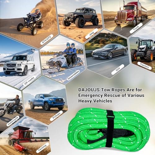 DAJOUJS Kinetic Recovery Tow Rope 7/8" x 30ft Tow Strap 48500lbs Snatch Strap with 2Pcs Soft Shackles 56000lbs Break Strength Heavy Duty Kinetic Towing Rope for Truck ATV UTV Offroad Recovery Rope Kit - Thumbnail 5
