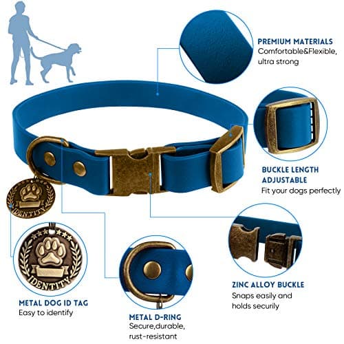 Wisedog Waterproof Dog Collar and Leash Set, Adjustable Puppy Collar with Cute Tag 6FT Dog Leash with Poop Bag for Small Medium Large Dogs (XL, Blue) - Thumbnail 2