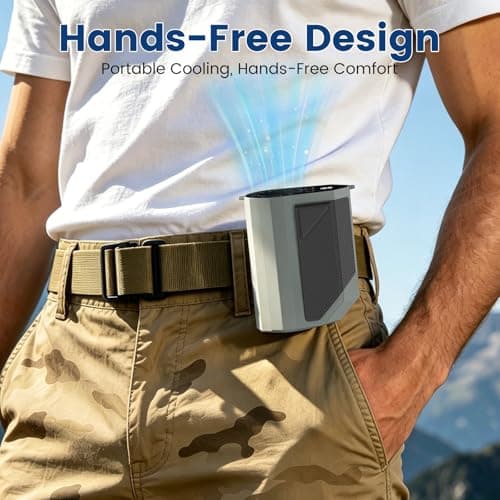 DUOMIY 2026 Portable Waist Fan Clip on, 14000RPM Strong Airflow Rechargeable Neck Fan, Mini Fan Hands-Free with 5 Speeds & 26H Working Time for Outdoor, Indoor, Jobsite, Camping, Greige，Deep Gray - Thumbnail 2