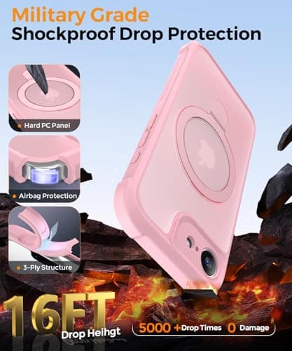 MOCCA for iPhone 17e Case & iPhone 16e Case with Magnetic Invisible Stand [Full Camera Protection][Compatible with Magsafe] Military Drop Shockproof Translucent Matte Phone Case Cover 6.1",Pink - Thumbnail 5