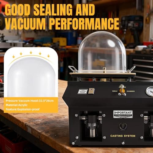 Professional Vacuum Casting Machine 2L, 375W Dual Voltage 110V/220V, Investment Casting System with 34.5cm Plate, Bell Jar, Gaskets for Jewelry Making, Metal Artwork, HH-CX01 - Thumbnail 3