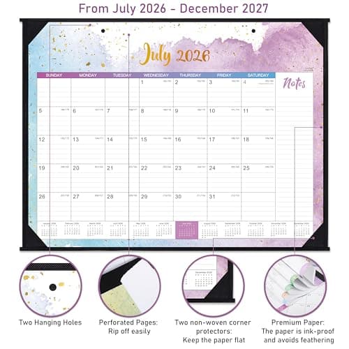 Desk Calendar 2026-2027 - 2026-2027 Desk Calendar Large, Jul 2026 - Dec 2027, 22" x 17" Large Calendar 18 Months with Corner Protectors, Desk Pad, To-Do List, Desk/Wall Calendar - Multicolor Waterink - Thumbnail 4