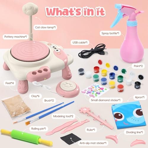 Skirfy Pottery Wheel for Kids Beginners with Light,Arts and Crafts for Kids Ages 8-12,Ceramic Wheel with Painting Kit, Adjustable Speed,Birthday Christmas Thanksgiving Gift for Girls Boys Age 6+ - Thumbnail 3