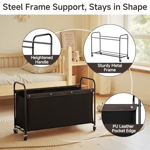 StorageWorks Toy Box with Wheels for Kids, 135L Large Toy Storage Chest and Organizer, 23" Metal Toybox with 360° Swivel Wheels for Bedroom, Kids Room, Stuffed Animal Storage, Black - Thumbnail 6